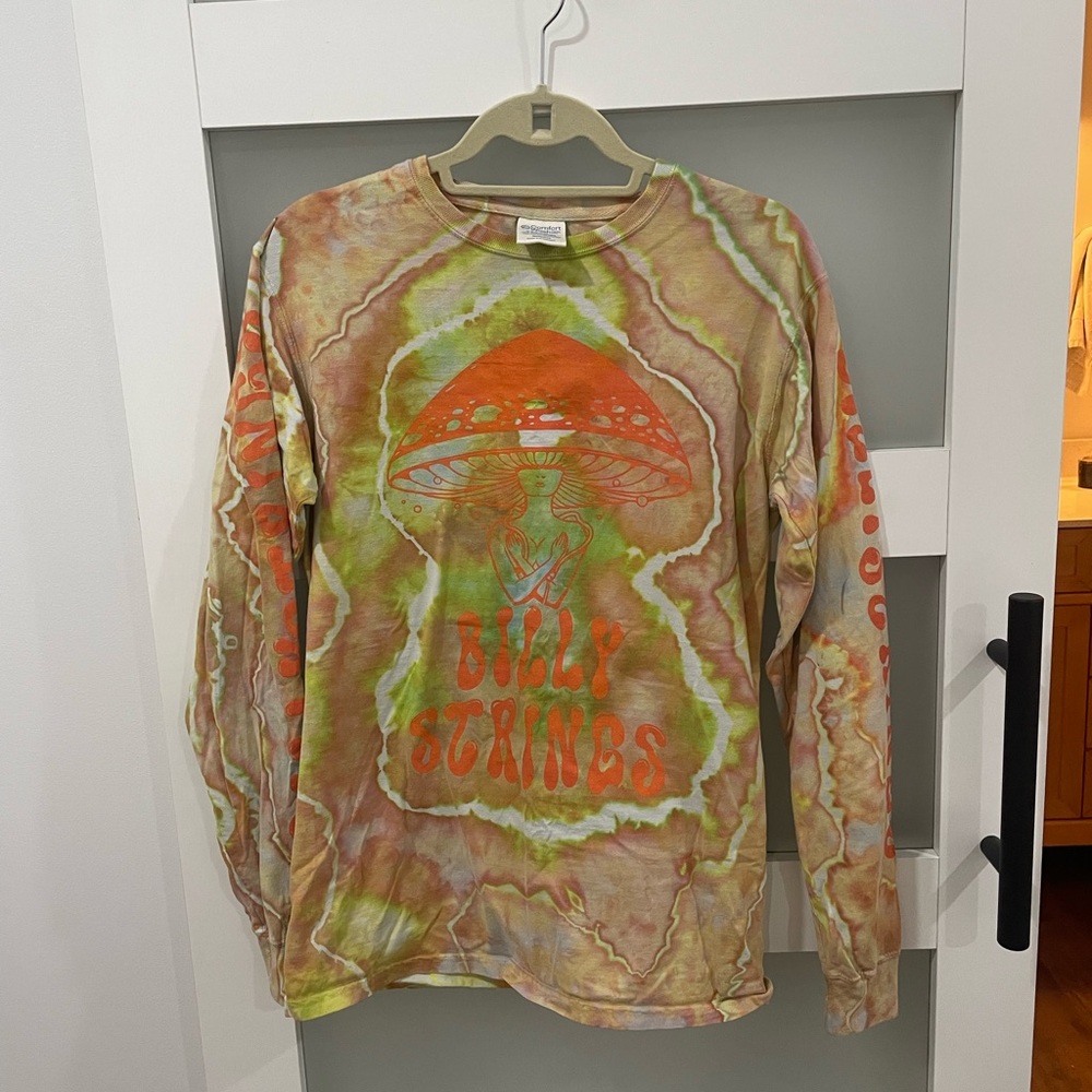 Authentic Billy Strings Tie-Dye Long Sleeve Shirt with Mushroom Design